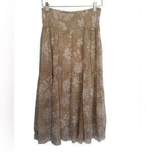 Gervé Beige Floral Chiffon Tiered Midi Skirt Size 42 (Waist 14.5”) Size Small